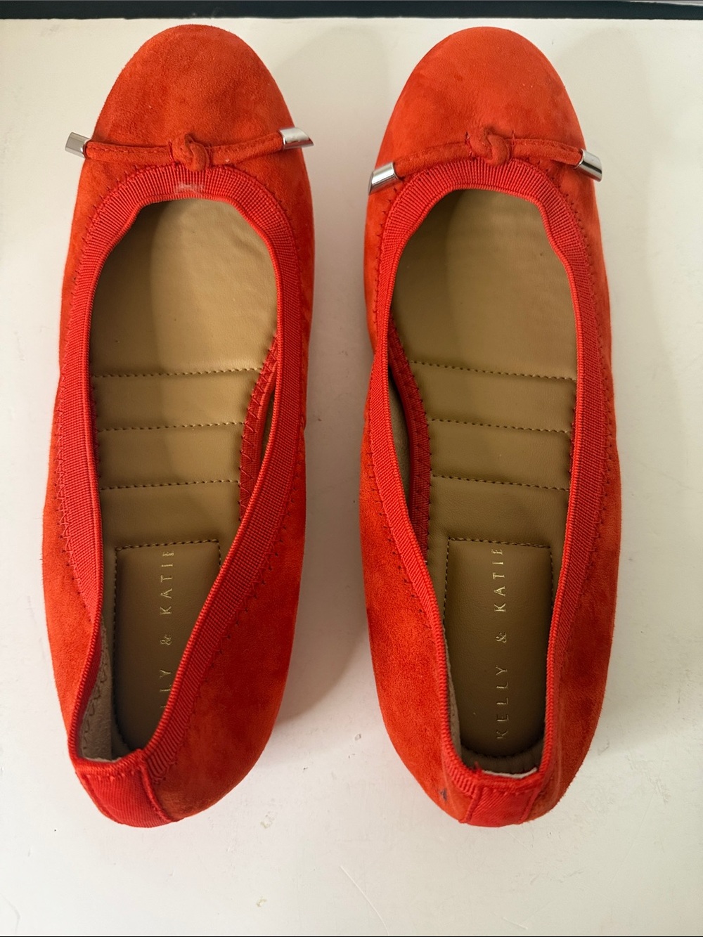 Kelly & Katie Orange Suede Ballet Flats with Bow